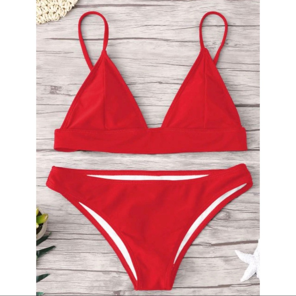 NEW ZAFUL RED CAMI PADDING TRIANGLE BIKINI SET
